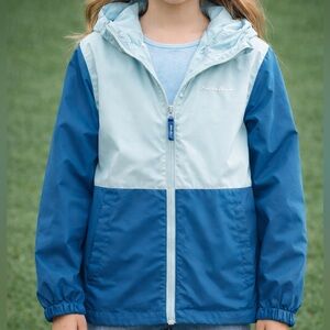 Eddie Bauer Kids Medium 10/12 Blue Colorblock Hooded Windbreaker Jacket